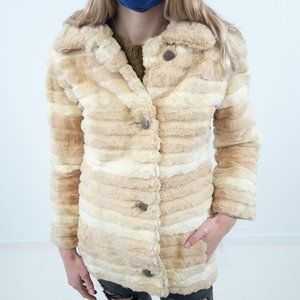 Vintage 50s 60s XS Rabbit Fur Striped Coat Jacket